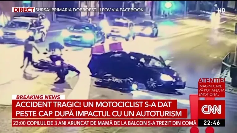 Accident rutier grav in Pantelimon. Un motociclist s-a dat peste cap dupa impactul cu un autoturis
