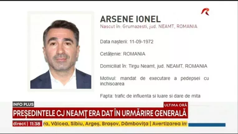 Fostul presedinte al CJ Neamt, Ionel Arsene, s-a predat in Italia, la Bari